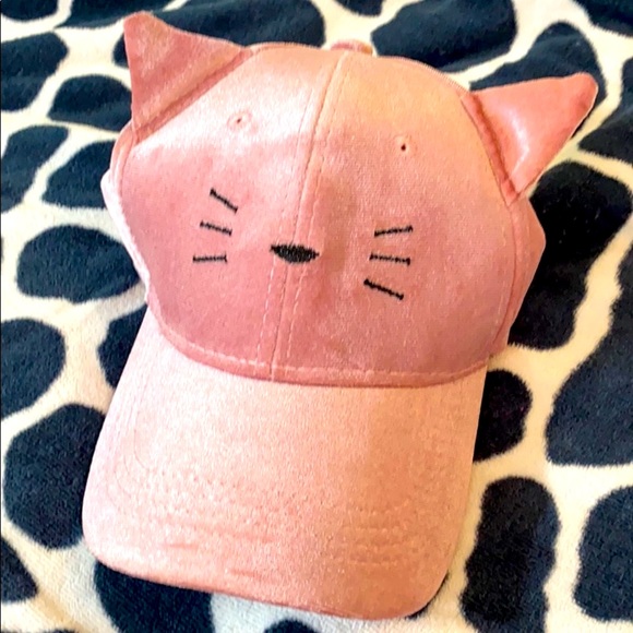 Accessories - NWOT velvet pink kitty cat baseball cap